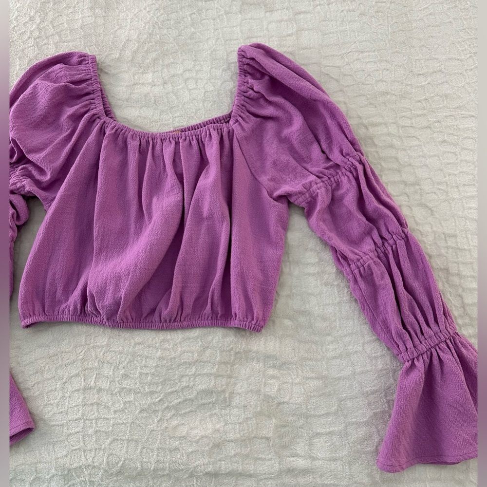 Free People women’s lavender long sleeve elastic crop peasant top size small - Picture 9 of 16